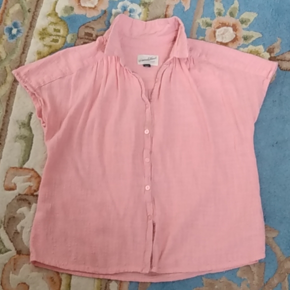 Tops - Pink peach short sleeve crinkle fabric top